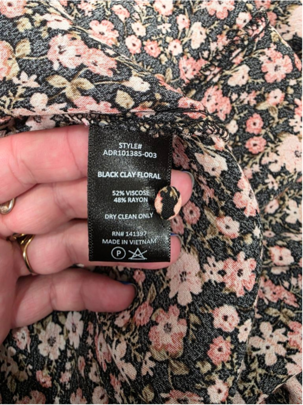 ASTR The Label Floral Midi Dress XS Black Pink Puff Sleeve V Neck Slit NWOT - Picture 3 of 13
